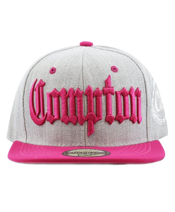 The Hat Depot 1300B New "COMPTON" 3D Embroidered Heather Grey Snapback Hat - Fuchsia - CV12E09C0VZ