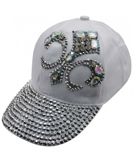 Luxury Divas Baseball Cap With Rhinestone Fleur De Lis - White - C011V1PYU4R