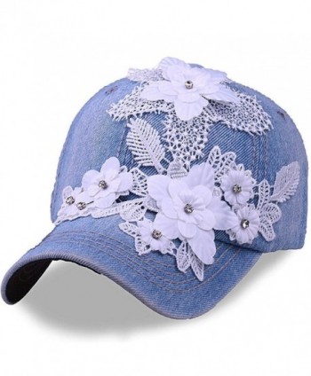 CRUOXIBB Women 's Sequins Flower Baseball Hat Cotton Sun Caps - Light Blue - CI182GE3LI4