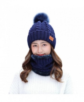 IRELIA Womens/Mens Faux Fur Knitted Pom Fleece Lined Caps Beanie Scarf Set - 2 in 1(blue) - CC187DYAONM