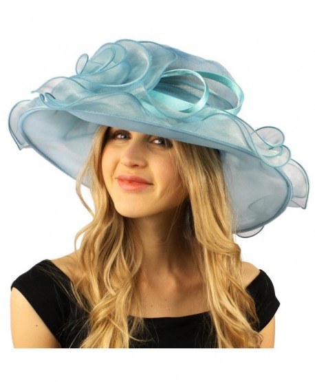 Darling Flower Satin Swirl Party Ruffle Derby Bucket Floppy Organza Hat - Mint - C412DQJZ675