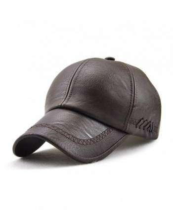 Black Leather Baseball Cap Hat Adjustabel Black - Dark Brown - CG187Q8NE7X