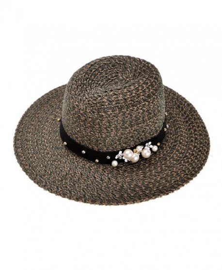 ZLYC Women Velvet Textured Fashion Elegant Pearl Fedora Floppy Hat - Khaki - CE128HS2KTR