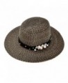 ZLYC Women Velvet Textured Fashion Elegant Pearl Fedora Floppy Hat - Khaki - CE128HS2KTR