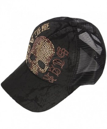 RaOn M65 Black Gold Silver Cubic Stud Metal Skull Club Punk Mesh Hat Trucker Ball Cap - Skeleton-gold - C212O1NFA44