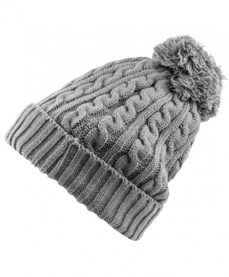 Heat Logic Womens Beanie (Grey Cable Knit With Cozy Lining and Pom) - CM182T4Y5UL