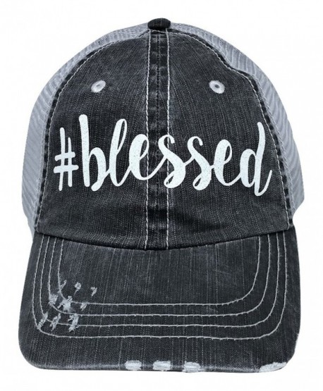 Loaded Lids Women's Blessed Distressed Bling Baseball Cap - Grey/White - CR12NAI5SKT