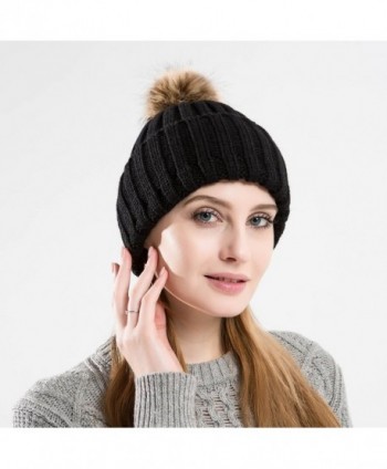 Tossa Womens Knitted Beanie Pom Blk