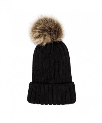 Tossa Womens Knitted Beanie Pom Blk in Women's Skullies & Beanies