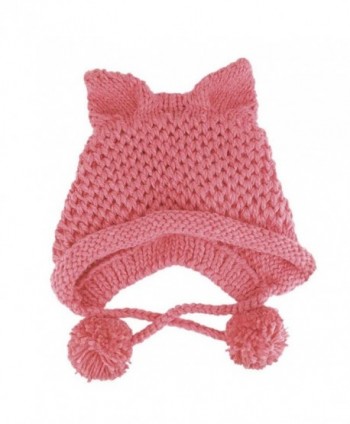 BIBITIME Women's Hat Cat Ear Crochet Braided Knit Caps Warm Snowboarding Winter - Pink - CP1896Q850L