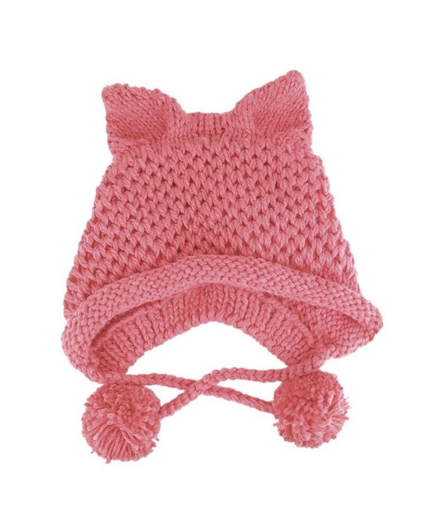 BIBITIME Women's Hat Cat Ear Crochet Braided Knit Caps Warm Snowboarding Winter - Pink - CP1896Q850L