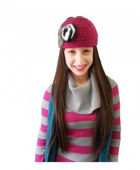 Fashionable Crochet Warm Wide Headband - Warm Wide Crochet Headband With Black And White Fuzzy Flower - Pink - CF11FZMORJ5
