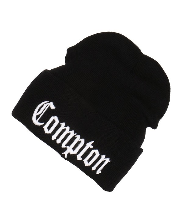 3D Embroidered Compton Warm Knit Beanie Cap By FlexFit Yupoong - Black - CM12002G4OP
