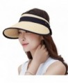 SiggiHat Womens UPF Wide Brim Straw Visor Cap Rollable Sun Hats Free Size - 89044_beige - CH17YIRE83C