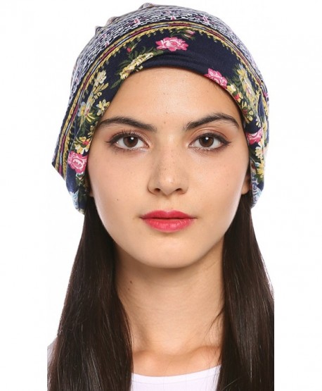 Ababalaya Women's Breathable Floral Turban Cap Chemo Cancer Beanie Cap Nightcap - Blue - CI1827YY5KY