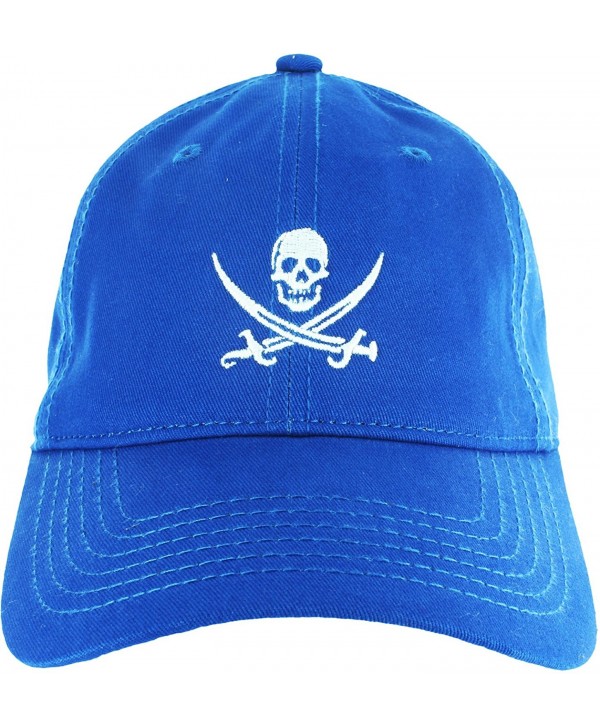 Dad Hat Cap - Jolly Roger Embroidered Adjustable Baseball Cap - Blue - CA12HV6IX5B