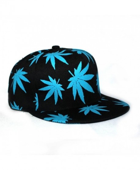 Unisex Hip Hop Marijuana Weed Leaf Snapback Hat- Adjustable Baseball Cap - Blue - C211YJ2YRID