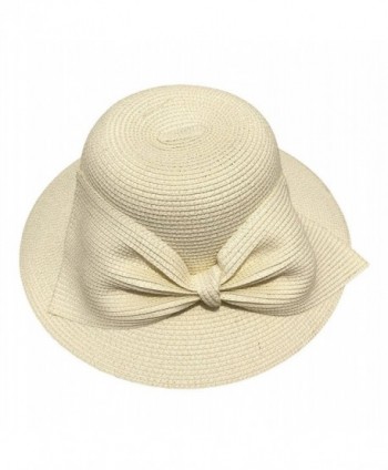 E.Joy Online Womens SPF50 Packable Summer Sun Beach Straw Hat Wide Brim Floppy 55-58cm - 7w08_cream - C3182T3L7OK