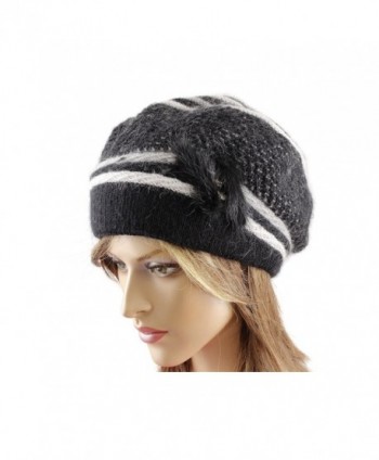 LA-EL COUTURE Womens Elegant Knitted decorated with some natural fur and rhinestones Hat warm - Black - C712CNXEVQR