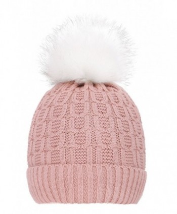 ThunderCloud Men & Women's Luxurious Faux Fur Pompom Thick Knit Winter Beanie - Pink - C21884MRTIN