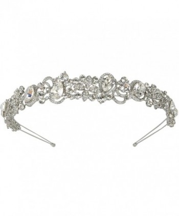 EVER FAITH Silver-Tone Austrian Crystal Bridal Flower Vine Tear Drop Head Band Clear - C811XXDX6EF