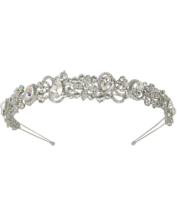 EVER FAITH Silver-Tone Austrian Crystal Bridal Flower Vine Tear Drop Head Band Clear - C811XXDX6EF