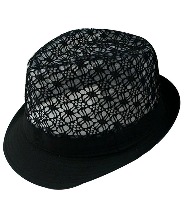 LerBen Women Summer Beach Colorful Brim Fedora Hat Sun Hats - Black - CS12G2KRA91