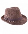 Aimsunaw Women's Summer Short Brim Straw Fedora Hat Beach Cap for Holiday Travel - Brown - CU17Z746A2Z