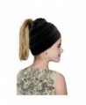 Vanzon Winter Warm Knitted Ponytail Beanie Hat Messy High Bun Beanie Soft Stretch Cap - Black - CJ188N3UQX6