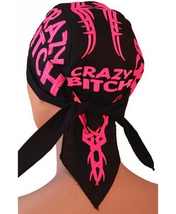 Skull Cap Biker Caps Headwraps Doo Rags - Neon Crazy Bitch on Black - C212ELHOG9Z