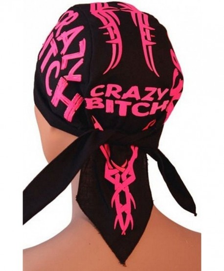 Skull Cap Biker Caps Headwraps Doo Rags - Neon Crazy Bitch on Black - C212ELHOG9Z