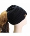 Hatsandscarf CC Exclusives Solid Color Beanie Tail Hat For Adult (MB-20A) - Black - CK12O40XBQG