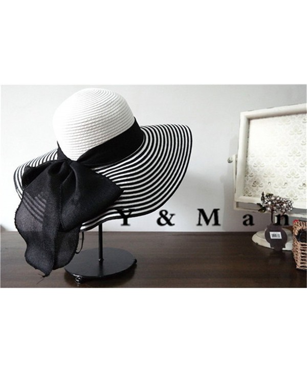 orota Womens Beach Braid Straw hat womens summer hats with bowknot stripe - Black - CK12GB2KB33
