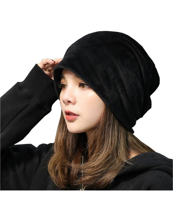 Women's Velvet Beanies Winter Korean Fashion Hats - Black - CG186Q8XHUN