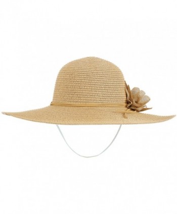 ThunderCloud Women's Spring/Summer Wide Brim Straw Beach Hat w/Flower Décor - Nature - C31808N4O5Q