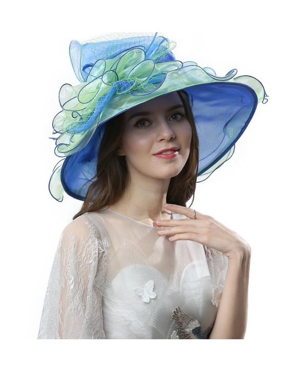 Janey&Rubbins Women's Elegant Organza Wide Brim Hat for Church- Wedding- Paryt- Derby Day - 42b-blue/Green - CZ17X63A3TE