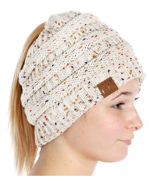 SERENITA C.C Unisex Classic Beanie Tail Ponytail Cap Hat - Confetti Oatmeal - CG189XIKW02