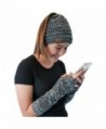 Aloha Wear Messy Bun Ponytail Beanie and Arm Warmer Fingerless Gloves - Black- White- & Grey - CN188XTWRCA