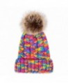 JcxHat Women Rainbow Fold Crochet Chunky Slouchy Thick Winter Knit Hat Beanie Skully with Pom Pom - CU12O7K64IM