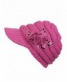 Women's Knit Newsboy Hat with Satin Flower - Fuchsia - C6120240OAF
