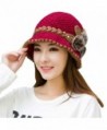 DORIC Women Winter Warm Crochet Ladies Knitted Flowers Decorated Ears Hat - Hot Pink - CA186M0QON7