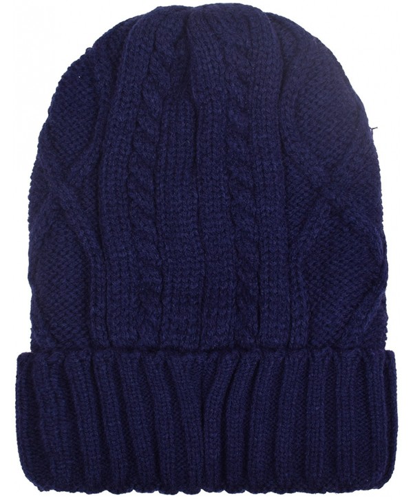 Cuff Beanies For Men Women Fleece Lined Skull Beanie Hat Ski Hats Winter Knit Cap - Navy - CQ1884LM7CU