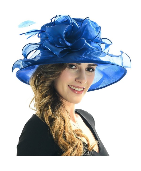 Women Satin Church Christening Derby Kentucky Wedding Formal Party Hat Ss035 (9 Colors) - Royal Blue - CJ11NCLUZQZ