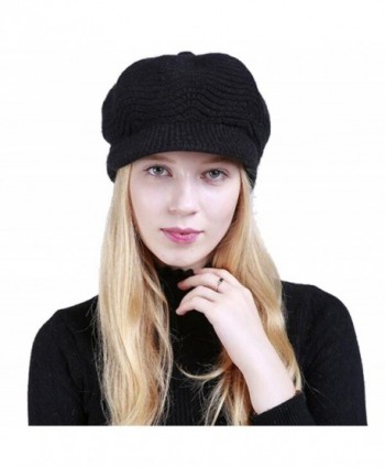 Winter Warm Hat For Women Fashion Knitted Hat Acrylic Fibers Snow Ski Caps With Visor - Black - C0187R7NMXQ