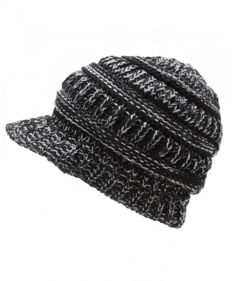 MIRMARU Women's Winter Ribbed Layer knitted Brim Visor Beanie Hat. - Black - CW186ST06DO