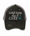 Katydid Lake Hair Don't Care Women's Distressed Grey Trucker Hat - Teal Anchor - CB12IWI54YP