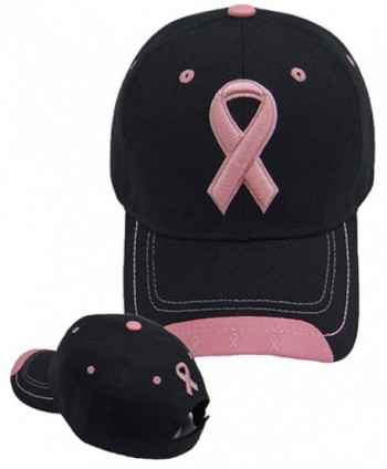 Pink Ribbon Cap Breast Cancer Awareness Embroidered Black Womens Hat - CZ127I2637N