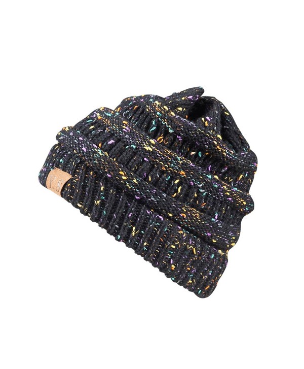 Trendy Slouchy Beanie Hat Unisex Soft Warm Oversized Chunky Cable Knit Thick Cap - A Confetti Black Design - CL186W9M04K