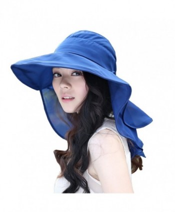 Flyou Sun Hats Foldable Beach Cap for Women UPF50+ Wide Brim UV Protection Beach Hat Neck Face Flap Cap - Navy - CJ1832RTM4K