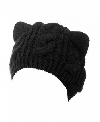 Choies Women's Acrylic Cat Ears Knit Black Beanie Hat - Black - CH11S3OQI71